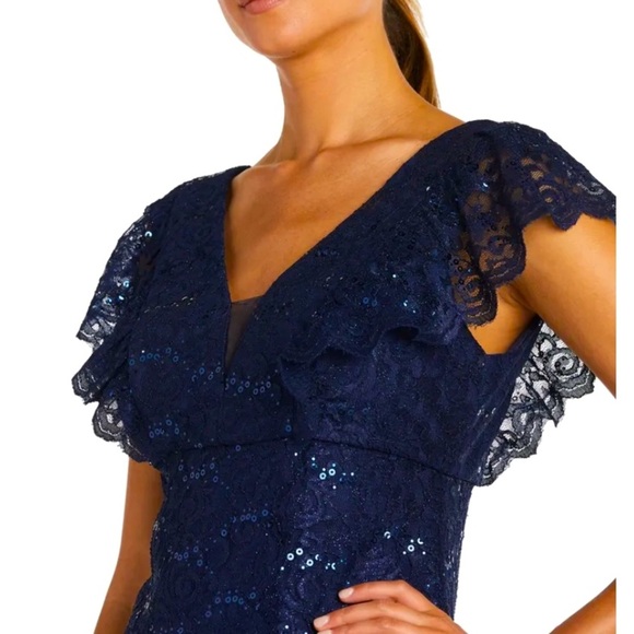 Women’s Formal Dress Size 14 NIGHTWAY Navy Sequins Flutter Sleeve Short Evening - Picture 6 of 6